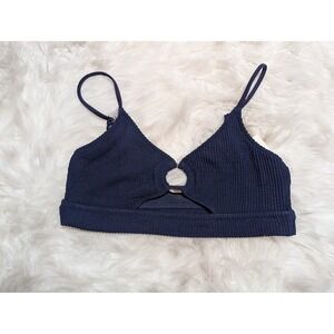 Aerie Navy Blue Ring Cutout Bralette Top Textured Swim‎ Beach Size M NWT